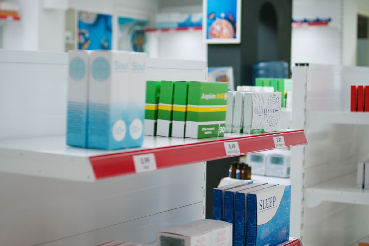 Boxes of packed goods on display