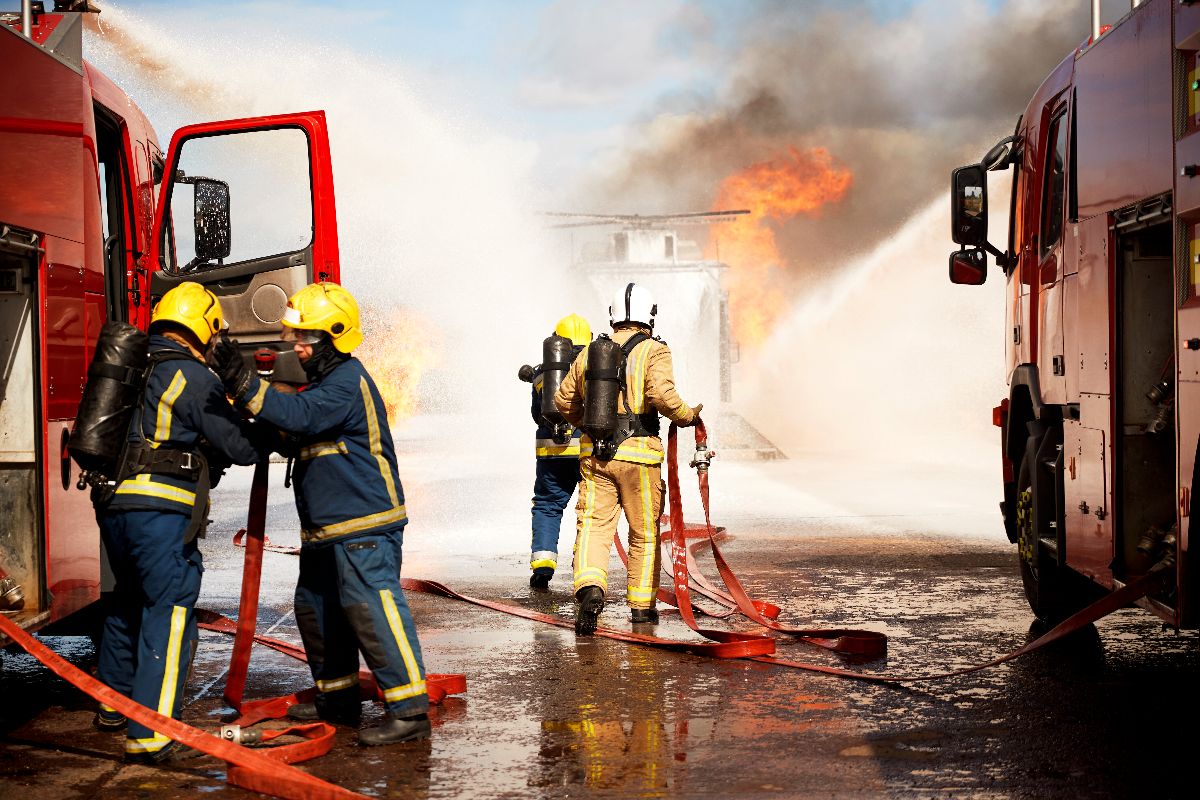A fire team ready as the first response to the fire