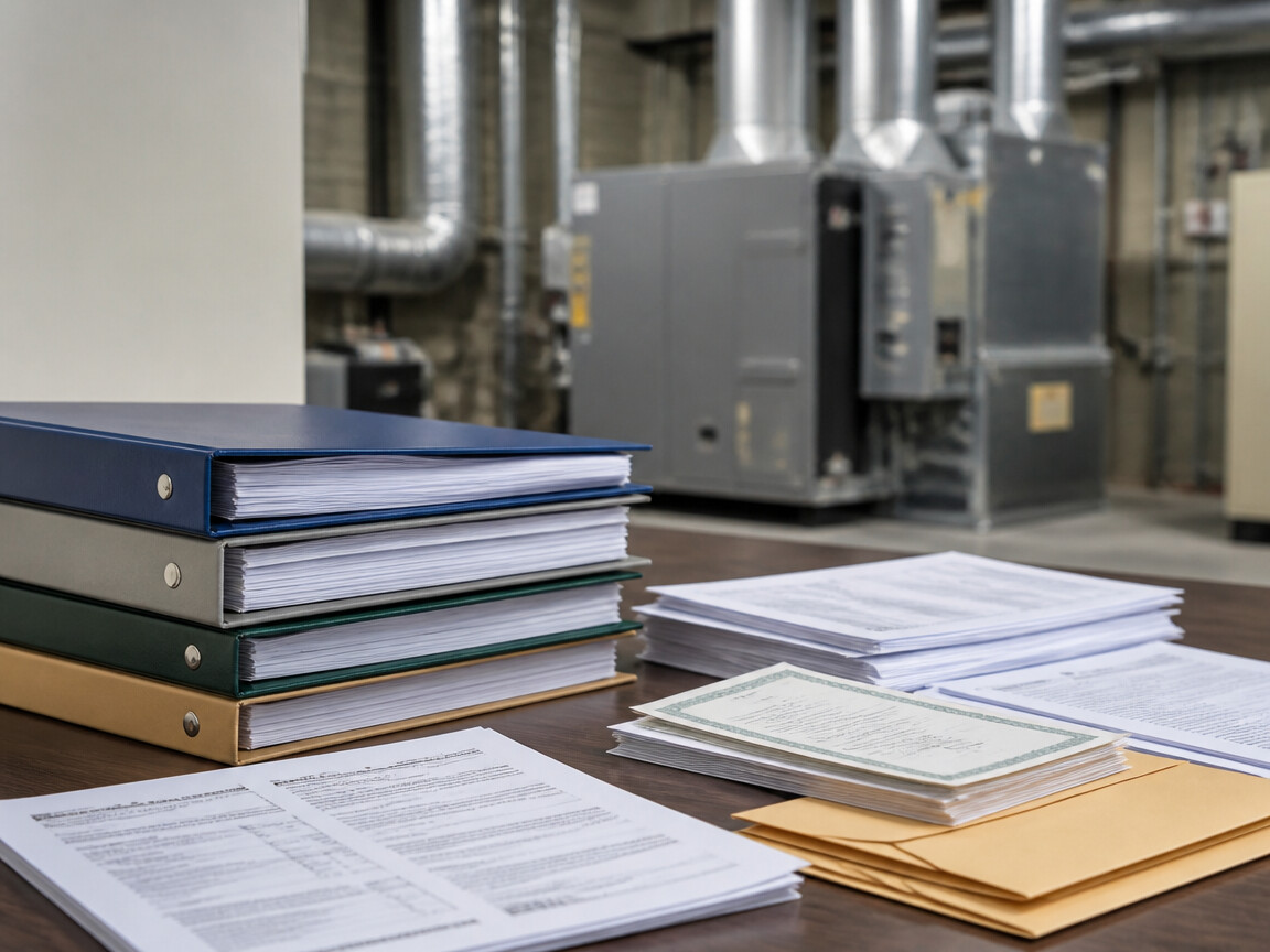 HVAC licensing insurance and compliance documents arranged for contractor evaluation