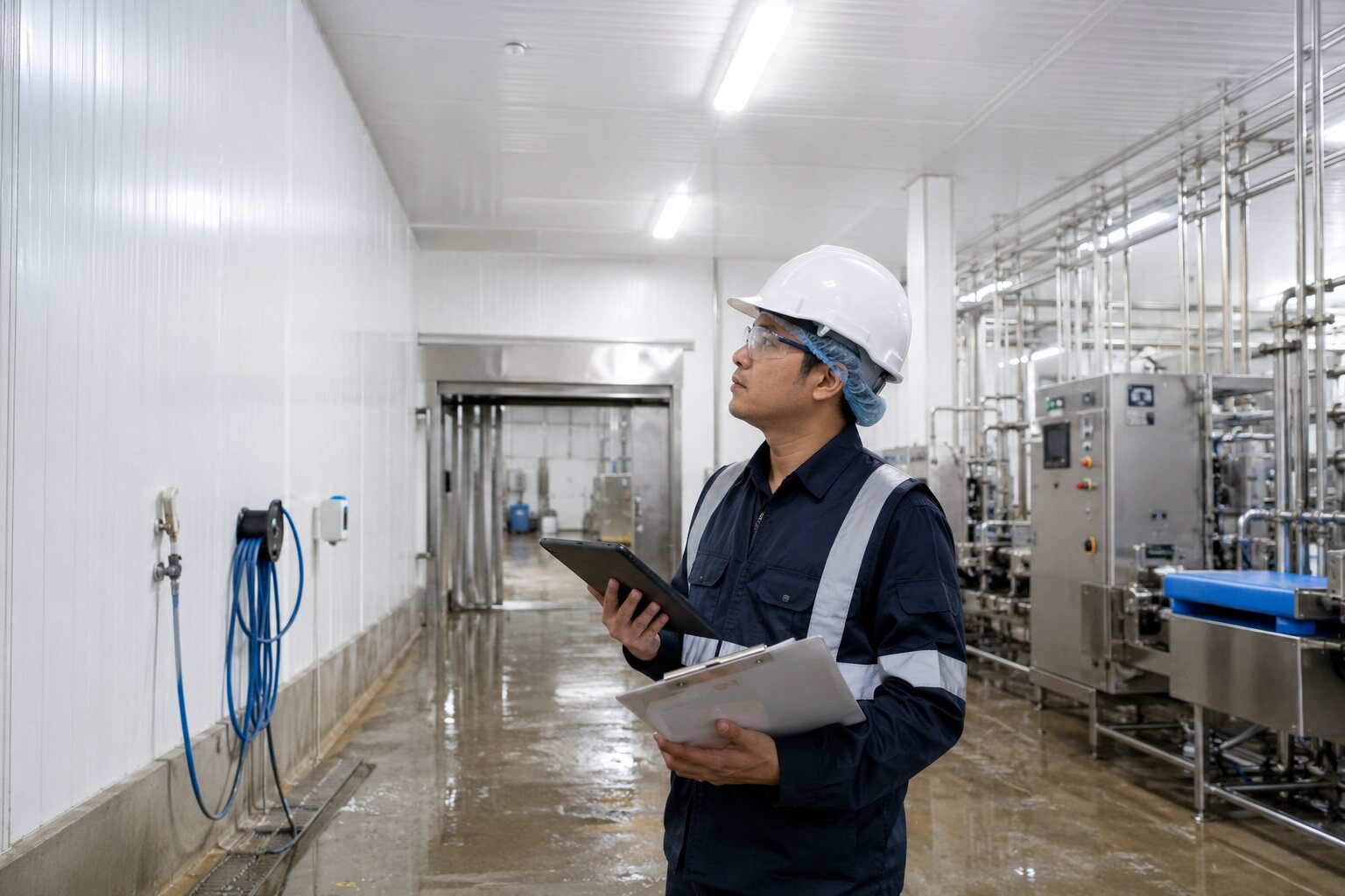Engineer reviewing safety and performance requirements for FRP wall panels