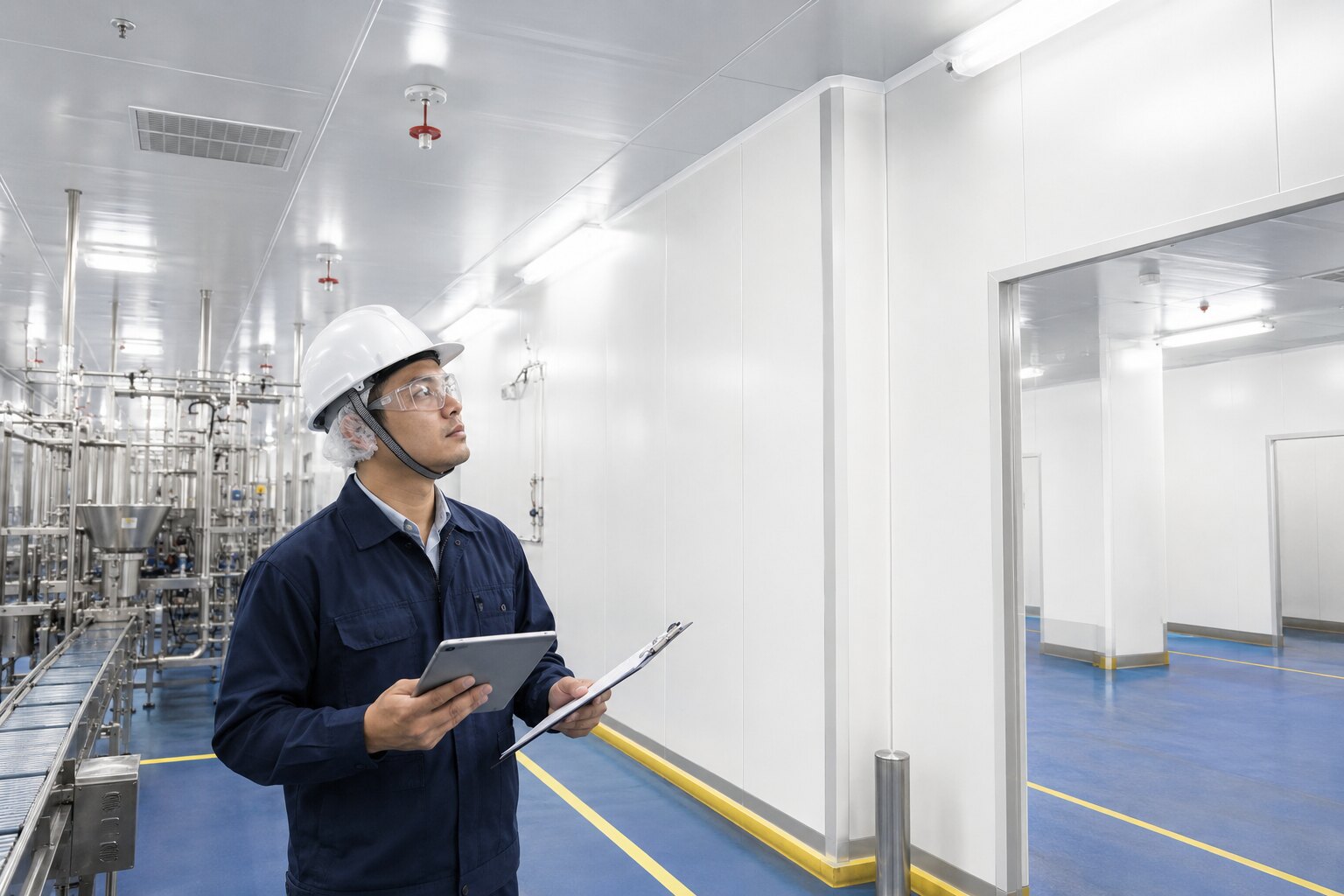 Facility manager assessing environmental conditions before specifying FRP panels