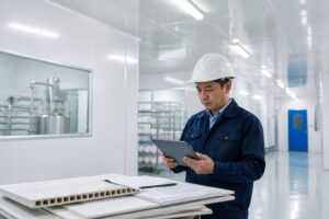 Facility manager assessing environmental conditions before specifying FRP panels