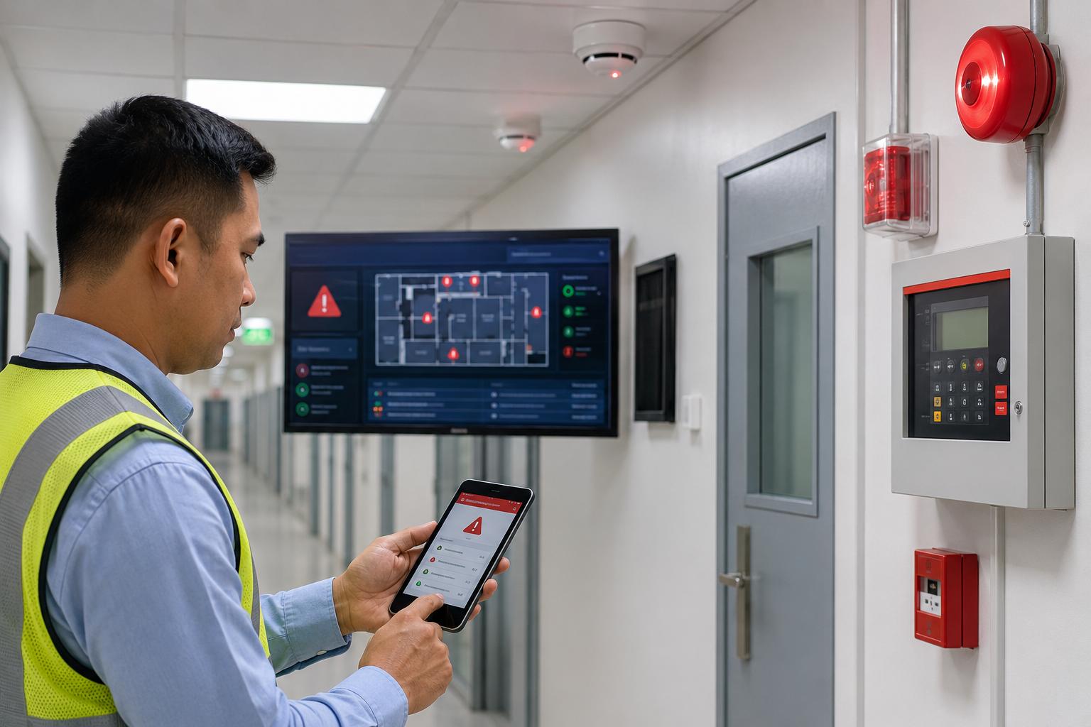 Facility manager receiving connected emergency notifications from an integrated fire alarm system