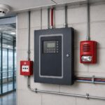 Fire alarm control panel monitoring alarms and system signals in a facility