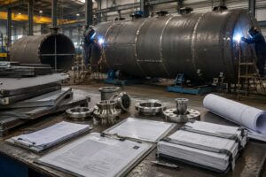 Steel tank fabrication quality control with tank components and inspection documents