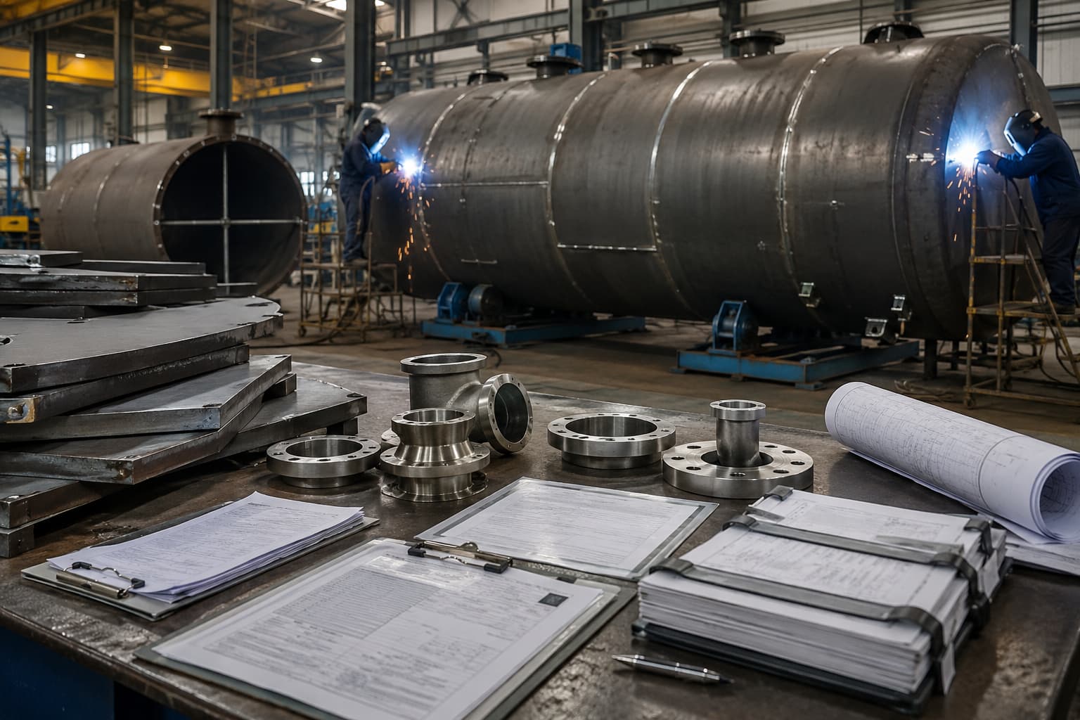 Steel tank fabrication quality control with tank components and inspection documents