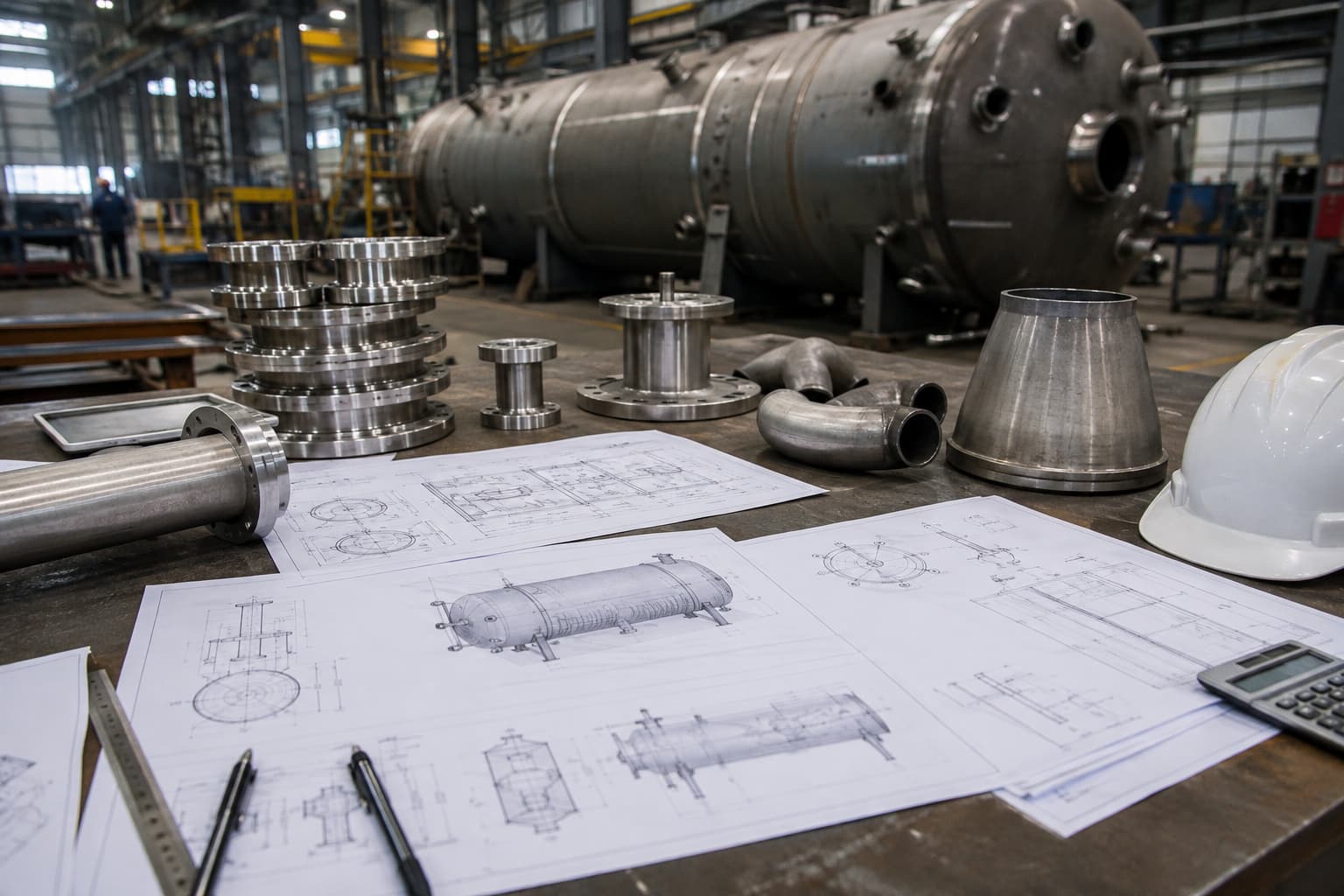 Steel tank design and engineering plans with fittings and fabrication components