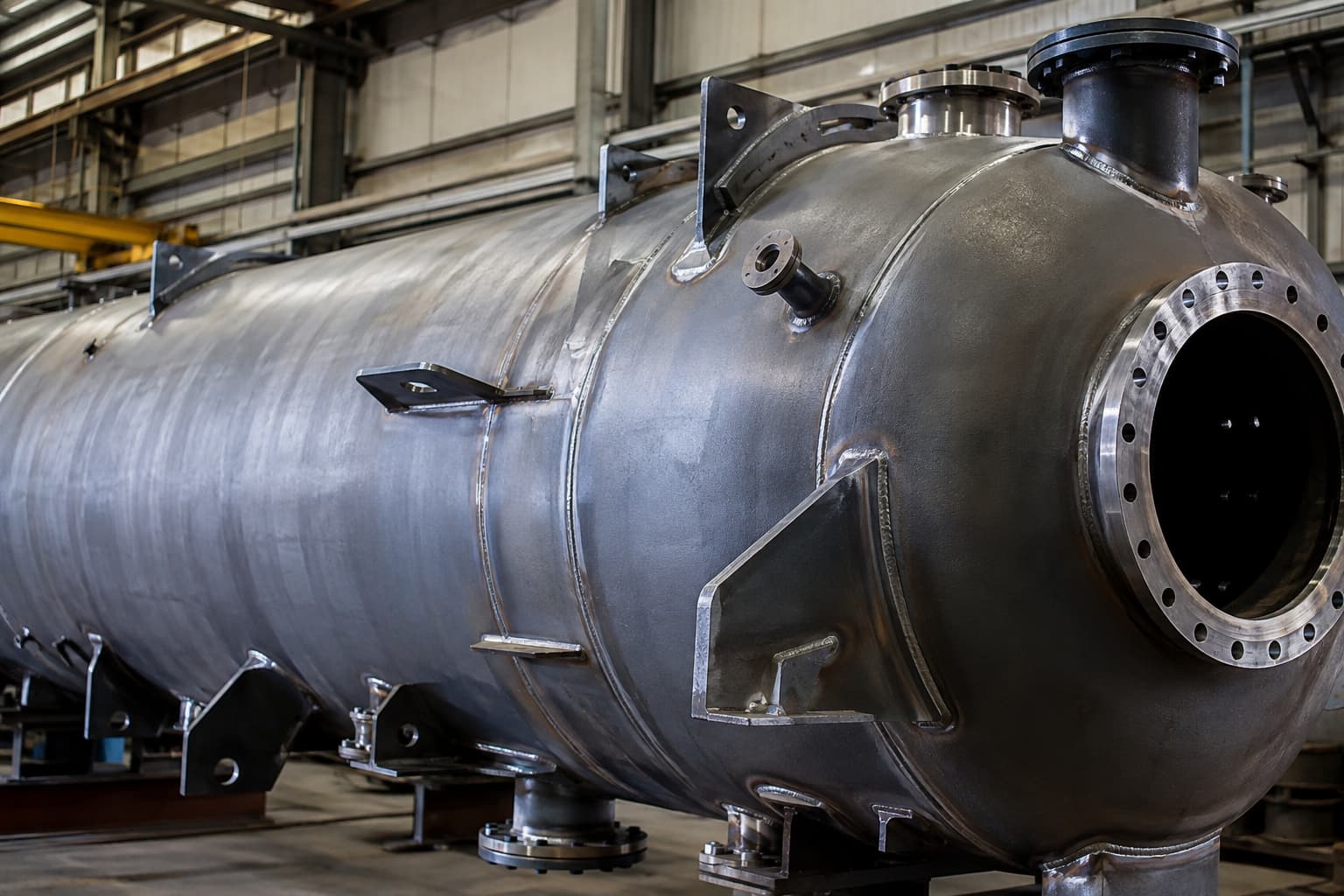 Steel tank weld seams and nozzle connections during fabrication assembly