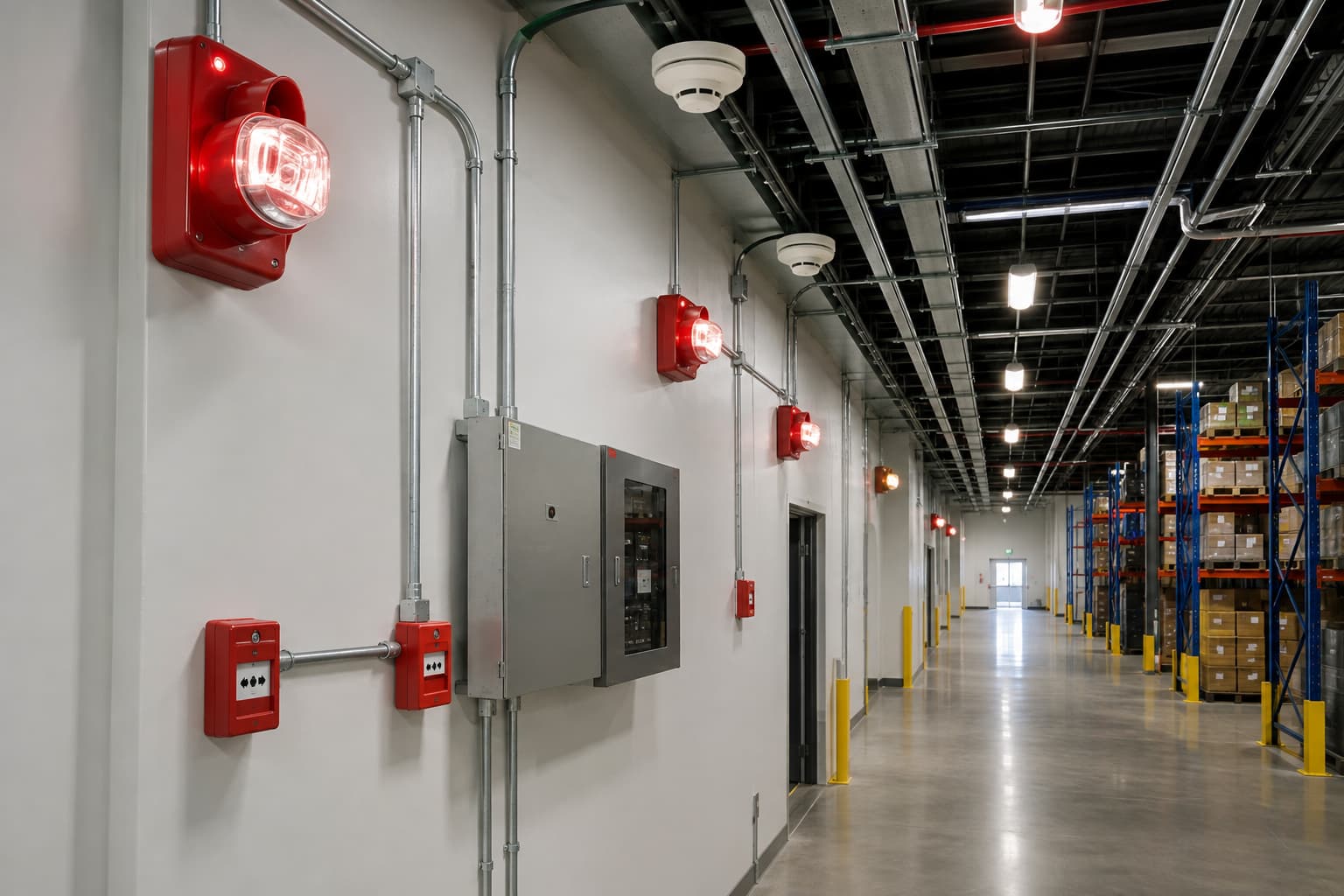 Fire alarm horn strobes and detectors supporting evacuation signals in a facility